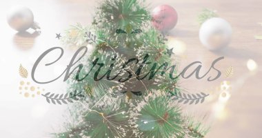 Noel ağacı ve süslemelerle dolu bir mesajın resmi. Noel, şenlik, kutlama ve gelenek konsepti dijital olarak oluşturuldu.