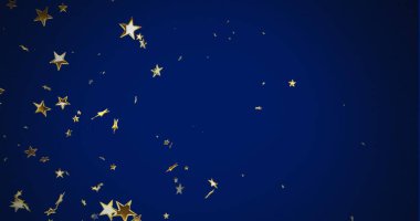 Image of christmas gold stars and presents falling on blue background. Christmas, festivity, celebration and tradition concept digitally generated image. clipart