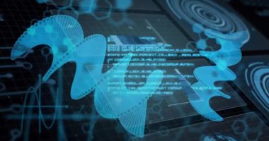 Finansal veri işleme ve kimyasal formül üzerinde dönen mavi spirallerin animasyonu. Bilim, finans ve dijital arayüz kavramı dijital olarak oluşturulmuş video.