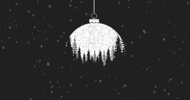 Image of dangling christmas bauble and decorations with snow falling. christmas, tradition and celebration concept digitally generated image. clipart