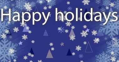 Noel ağaçları ve yağan karlar üzerine Mutlu Noeller mesajı. Noel, şenlik, kutlama ve gelenek konsepti dijital olarak oluşturuldu.