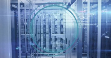 Image of data processing over computer servers. Global connections, computing and data processing concept digitally generated image.