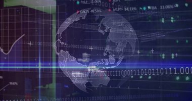 Dünya çapında finansal veri işleme görüntüsü. Küresel finans, iş, bağlantılar, hesaplama ve veri işleme kavramı dijital olarak oluşturuldu.