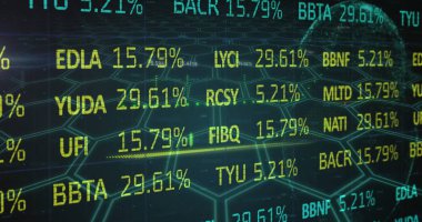 Dünya çapında finansal veri işleme görüntüsü. Küresel finans, iş, bağlantılar, hesaplama ve veri işleme kavramı dijital olarak oluşturuldu.