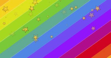 Renkli 'PRIDE' metni canlı bir gökkuşağı arka planda beliriyor. LGBTQ + topluluk kutlamalarını ve çeşitlilik ve kapsama için desteği simgeler, yavaş çekim.