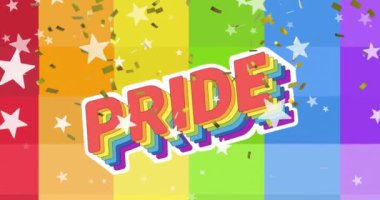 Renkli arka planda parlak gurur harfleri beliriyor. LGBTQ + topluluğunun dahil edilmesini ve kutlanmasını simgeliyor, ağır çekim..