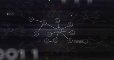 Siyah bir arkaplanda dijital ağ konsepti tasvir edilir. Bağlanabilirliği, veri alışverişini ve dijital iletişim sistemlerinin karmaşıklığını sembolize eder..