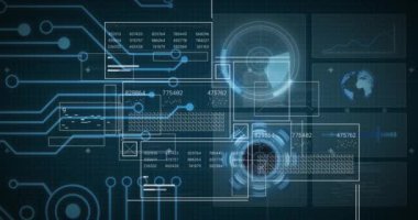 Fütürist bir arayüz ileri teknoloji ve verileri sergiler. Yüksek teknolojili bir ortam, bir araştırma tesisi ya da güvenlik operasyon merkezi öneriyor. Ekranın karmaşıklığı karmaşık bilgisayar ya da izleme sistemlerine işaret ediyor.