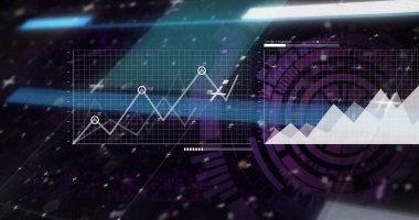 Kapsam taramasında dijital veri işleme resmi. Dijital olarak oluşturulmuş küresel bağlantılar, hesaplama ve veri işleme kavramı.