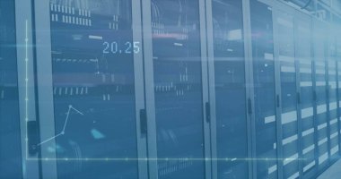 Bilgisayar sunucuları üzerinden finansal veri işleme resmi. Küresel finans, iş, bağlantılar, hesaplama ve veri işleme kavramı dijital olarak oluşturuldu.