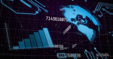 Dünya çapında finansal veri işleme görüntüsü. Küresel finans, iş, bağlantılar, hesaplama ve veri işleme kavramı dijital olarak oluşturuldu.