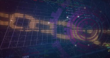 Zincirin üzerinde kapsam ve veri işleme resmi. Küresel finans, iş, bağlantılar, hesaplama ve veri işleme kavramı dijital olarak oluşturuldu.