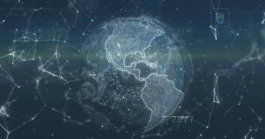 Dünya ve ekoloji simgeleri üzerindeki bağlantı ağının görüntüsü. Küresel teknoloji ve dijital arayüz konsepti dijital olarak oluşturuldu.