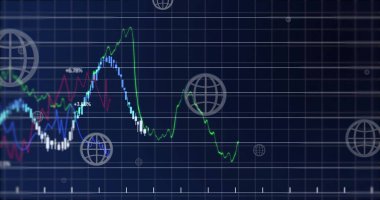 Finansal veri işleme görüntüsü karanlık arka planda. Küresel finans, iş, bağlantılar, hesaplama ve veri işleme kavramı dijital olarak oluşturuldu.