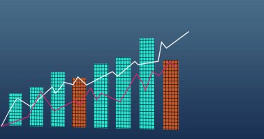 Mavi arkaplan üzerinde istatistik ve veri işleme resmi. Küresel finans, iş, bağlantılar, hesaplama ve veri işleme kavramı dijital olarak oluşturuldu.