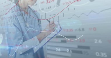 Ekonomik veriler ve borsa görüntüsü üzerine tıbbi profesyonel yazı. Maliye, sağlık, analitik, yatırım, veri analizi, ekonomi