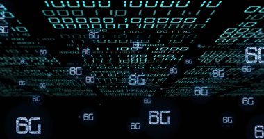 6G metin ve ikili kodlama, gelecekteki veri işleme görüntüsü. Teknoloji, dijital, yenilik, kablosuz, ağ, bağlantı