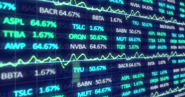 Borsa üzerindeki veri işleme ve diyagramlarının resmi. Küresel teknoloji ve dijital arayüz konsepti dijital olarak oluşturuldu.