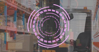 Depoda tarama ve veri işleme görüntüsü. Küresel gönderim, iş, bağlantılar, hesaplama ve veri işleme kavramı dijital olarak oluşturuldu.