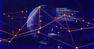 Dünya çapında bağlantı ve veri işleme ağının resmi. Dijital olarak oluşturulmuş küresel bağlantılar, hesaplama ve veri işleme kavramı.