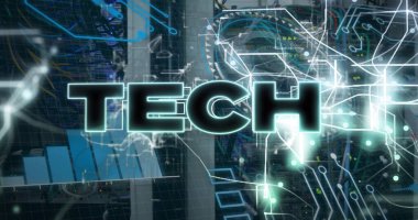 Bilgisayar sunucuları üzerinden teknik metin ve veri işleme resmi. Küresel finans, iş, bağlantılar, hesaplama ve veri işleme kavramı dijital olarak oluşturuldu.