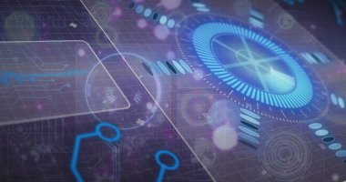 Kapsam taramasında veri işleme ve diyagramlarının resmi. Küresel iş ve dijital arayüz kavramı dijital olarak oluşturulmuş görüntü.