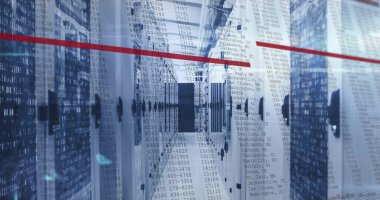 Image of data processing over computer servers. Global connections, computing and data processing concept digitally generated image.