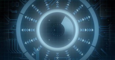 Siyah arkaplanda bilgisayar devre kartının üzerinde tarama yapılan bir görüntü. Küresel teknoloji, bağlantılar, hesaplama ve dijital arayüz kavramı dijital olarak oluşturulmuş görüntü.