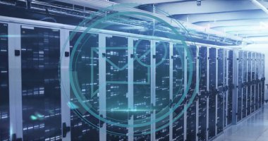 Sanal güvenlik metni ve tarayıcı işleme görüntüsü sunucu odasında engellenmiş ileti simgesi. Ağ, veri, güvenlik, işleme, dijital arayüz ve iletişim, dijital olarak oluşturulmuş görüntü.