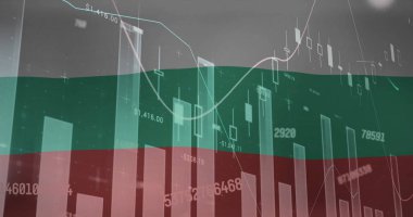 Ekvator bayrağı üzerinde finansal veri işleme resmi. Küresel finans, iş, bağlantılar, hesaplama ve veri işleme kavramı dijital olarak oluşturuldu.