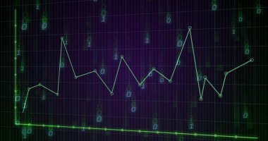 Karanlık arkaplan üzerinde ikili kodlama ve dijital veri işleme resmi. Küresel bağlantılar, bulut hesaplama ve veri işleme kavramı dijital olarak oluşturulmuş resim.