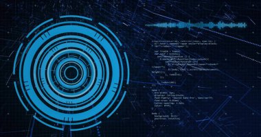 Siyah arkaplan üzerinde ikili kodlama ve dijital veri işleme resmi. Küresel siber güvenlik, finans, iş, bağlantılar, hesaplama ve veri işleme kavramı dijital olarak oluşturulmuş görüntü.