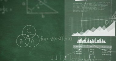 Matematiksel denklemler üzerinden veri işleme görüntüsü. Bilim ve dijital arayüz kavramı dijital olarak oluşturulmuş görüntü.