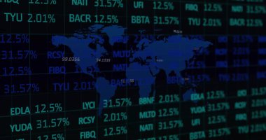 Çizgilerin görüntüsü ve karanlık arka planda finansal veri işleme. Küresel finans, iş, bağlantılar, hesaplama ve veri işleme kavramı dijital olarak oluşturuldu.