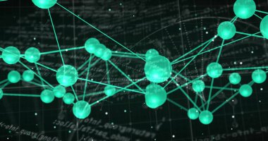 Veri işleme ağı ve siyah arkaplan üzerindeki DNA ipliği üzerindeki bağlantı görüntüsü. Küresel teknoloji, bağlantılar, hesaplama ve dijital arayüz kavramı dijital olarak oluşturulmuş görüntü.