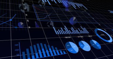 Karanlık arka planda finansal veri işleme resmi. Küresel finans, iş, bağlantılar, hesaplama ve veri işleme kavramı dijital olarak oluşturuldu.