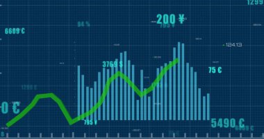 Karanlık arka planda finansal veri işleme resmi. Küresel finans, iş, bağlantılar, hesaplama ve veri işleme kavramı dijital olarak oluşturuldu.