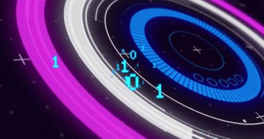 Siyah arkaplanda tarama alanındaki veri işleme resmi. Küresel teknoloji, bilgisayar ve dijital arayüz kavramı dijital olarak oluşturulmuş görüntü.