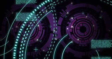 Dürbün taramasında dijital veri işleme resmi. Dijital olarak oluşturulmuş küresel bağlantılar, hesaplama ve veri işleme kavramı.