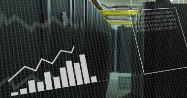 Sunucu odasında veri işleme resmi. Küresel teknoloji, bilgisayar ve dijital arayüz kavramı dijital olarak oluşturulmuş görüntü.