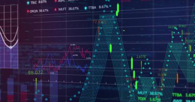 Karanlık arka planda finansal veri işleme resmi. Küresel finans, iş, bağlantılar, hesaplama ve veri işleme kavramı dijital olarak oluşturuldu.