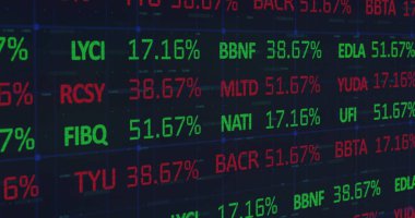 Siyah arka planda finansal veri işleme resmi. Küresel teknoloji, hesaplama, finans ve dijital arayüz kavramı dijital olarak oluşturuldu.