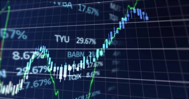 Siyah arkaplan üzerindeki veri işleme ve diyagramlarının resmi. Küresel teknoloji ve dijital arayüz konsepti dijital olarak oluşturuldu.