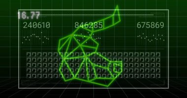 Yeşil şekiller üzerinde veri işleme resmi. Teknoloji, güvenlik ve dijital arayüz kavramı dijital olarak oluşturulmuş görüntü.