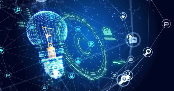 Цифровая сеть и изображение обработки данных на синем технологическом фоне. Технологии, сетевые технологии, связь, интернет, футуристический, подключение