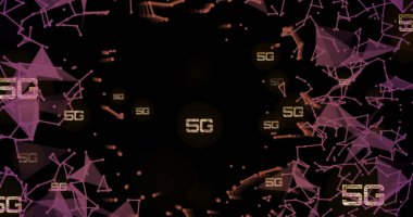 Image of 5g over network of connections on black background. Global technology, communication, computing and digital interface concept digitally generated image. clipart