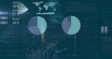 Ofis üzerinde finansal veri işleme resmi. Küresel finans, iş, bağlantılar, hesaplama ve veri işleme kavramı dijital olarak oluşturuldu.