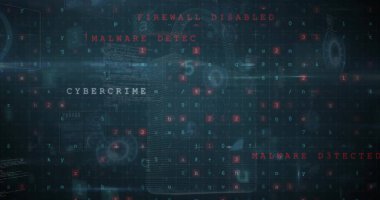 Virüs uyarısı, asma kilit ve veri işleme görüntüsü. Küresel siber güvenlik, bağlantılar, hesaplama ve veri işleme kavramı dijital olarak oluşturuldu.