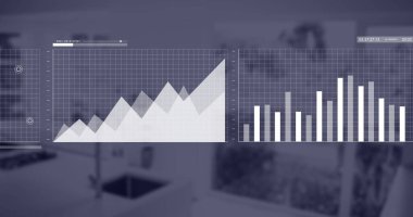 Ofis üzerinde istatistik ve veri işleme resmi. Küresel finans, iş, bağlantılar, hesaplama ve veri işleme kavramı dijital olarak oluşturuldu.