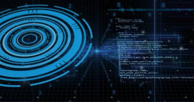 Dijital veri işleme ile tarama alanının görüntüsü. Küresel siber güvenlik, bağlantılar, hesaplama ve veri işleme kavramı dijital olarak oluşturuldu